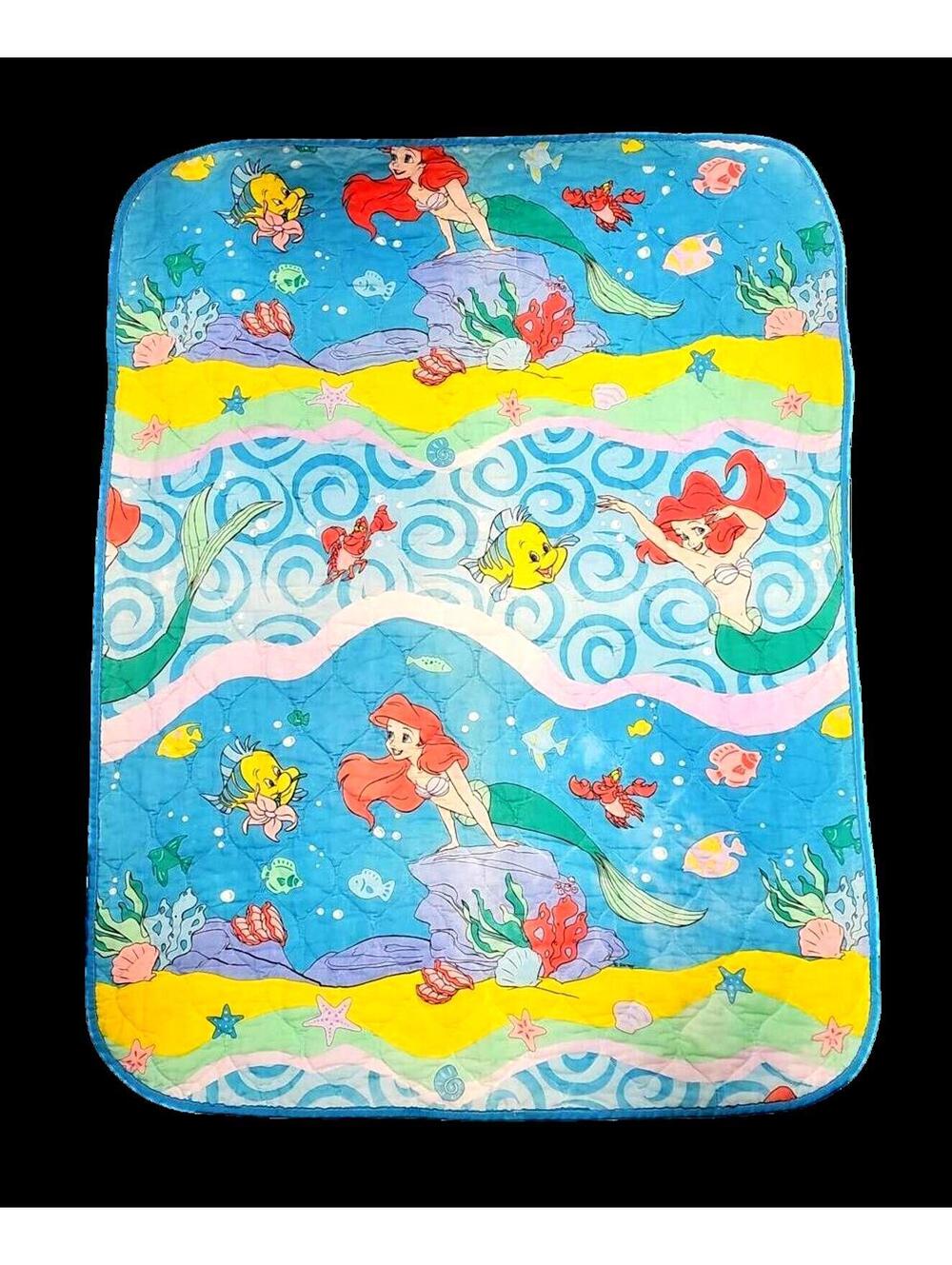 Disney Little Mermaid Baby Quilted Blanket – Ariel/Flounder – Vintage - Read